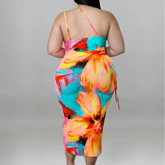 Womens Plus Size Floral Print One Shoulder Maxi Dress - Picture 3 of 3